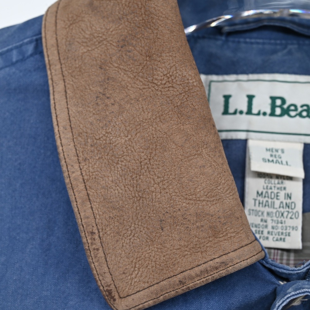 Vintage LL Bean Men S Blue Canvas Field Coat Leather Plaid Barn Chore Jacket - Picture 7 of 16